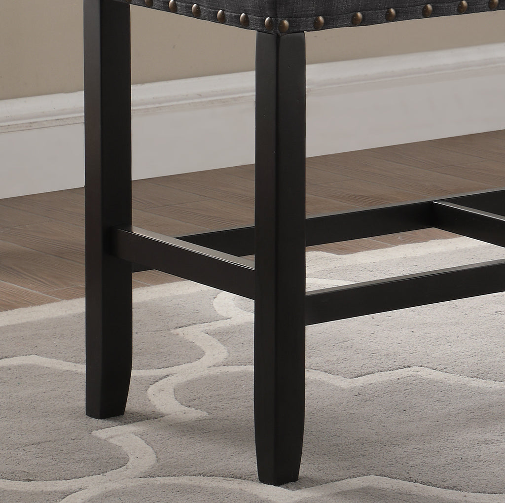 Biony Fabric Counter Height Dining Bench with Nailhead Trim, Grey - Grand Goldman Shop