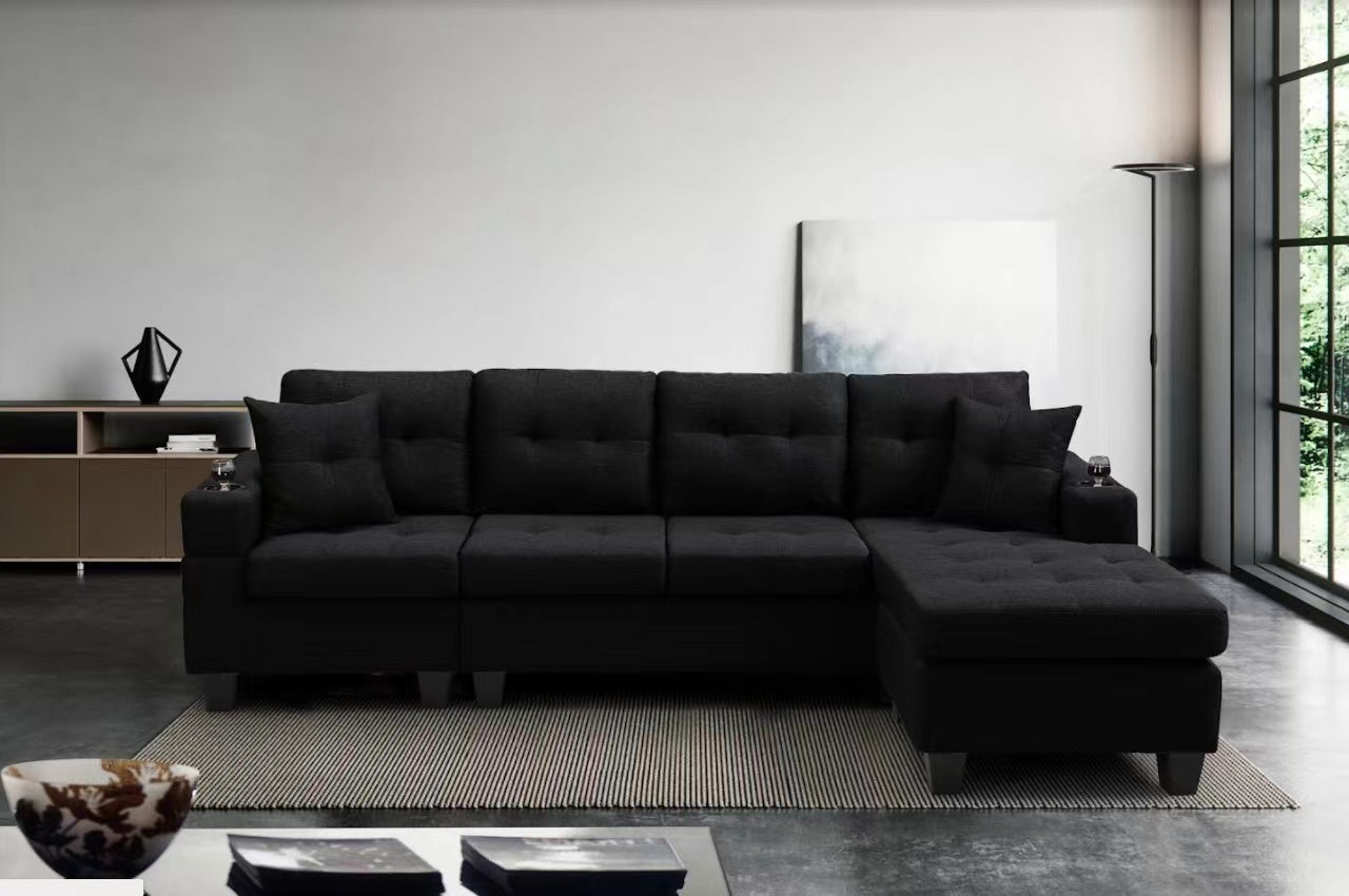 MEGA right sectional sofa with footrest, convertible corner sofa with armrest storage, living room and apartment sectional sofa, right chaise longue and grey - Grand Goldman Shop