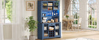 70.9' Kitchen Pantry Storage Cabinet Rustic Buffet Cabinet, Kitchen Hutch Cabinet with LED Outlets Food Pantry Cabinet with Doors and Shelves Wine Rack for Dining Room, Navy Blue - Grand Goldman Shop