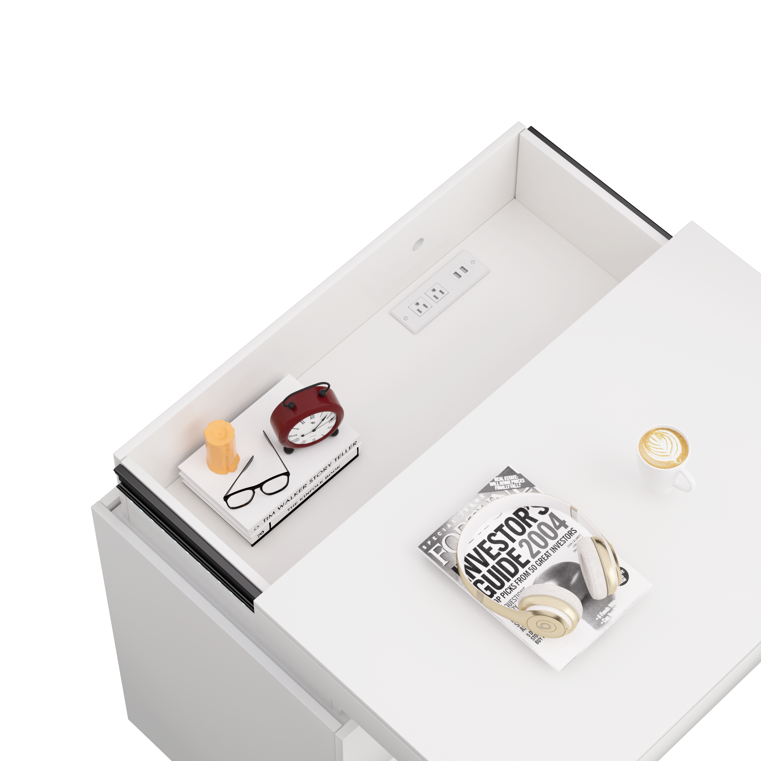 Nightstand with Charging Station and LED Lights,Night Stand with Sliding Top for Bedroom,Bedside Table with Drawers,Modern End Side Table,White.28.8''W x 17''D x 30.5''H. - Grand Goldman Shop