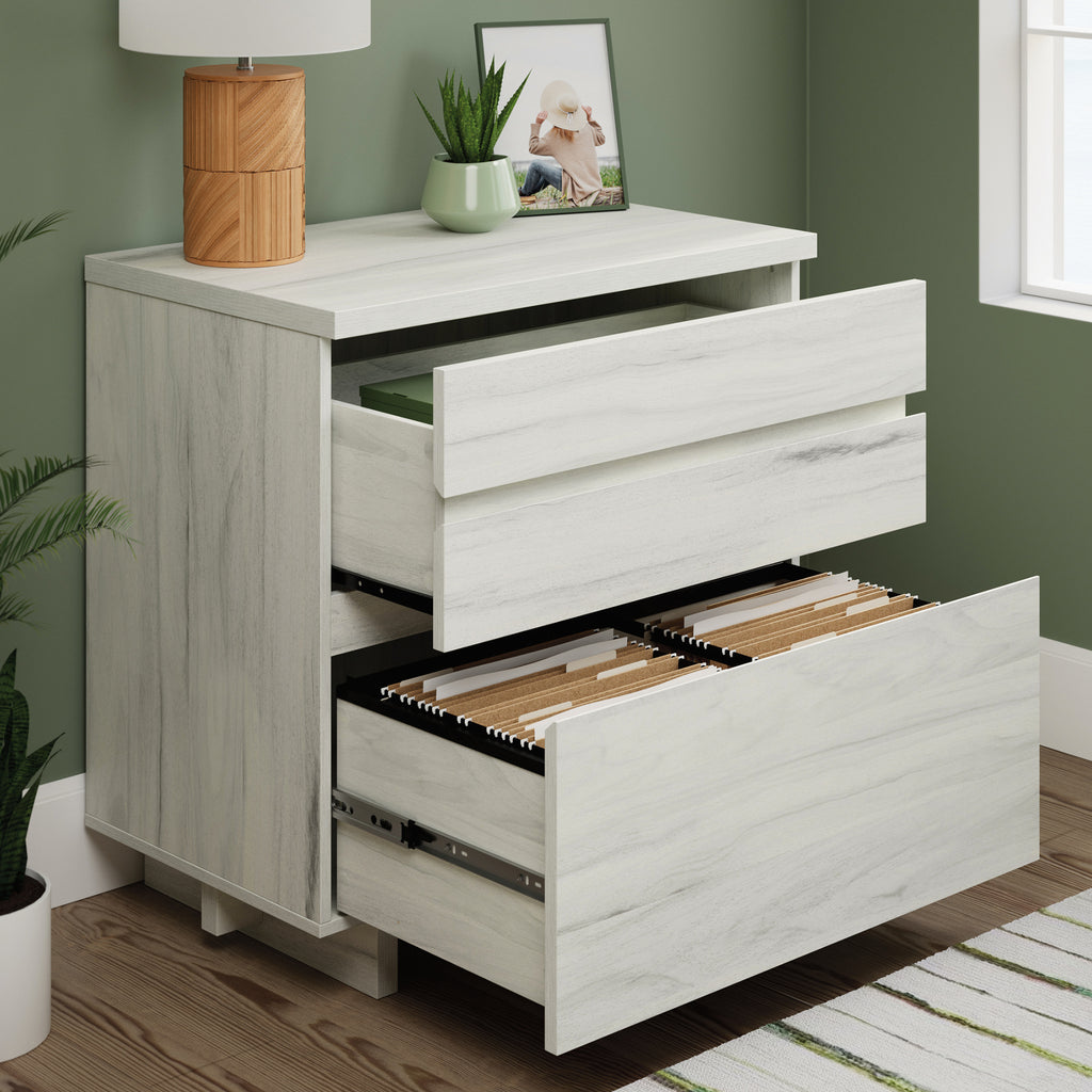 Lateral File with Large Drawers, Off White and Gray finish - Grand Goldman