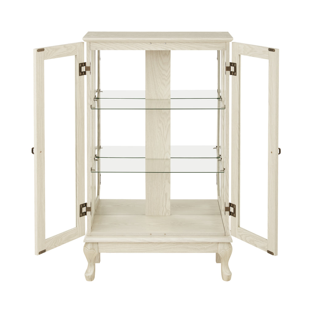 2 Doors Curio Cabinet with Tempered Glass Doors, Curio Cabinets with Mirrored Back Panel and Adjustable Shelves, Lighted Display Cabinet for Home, Office Light Bulb Included White - Grand Goldman Shop