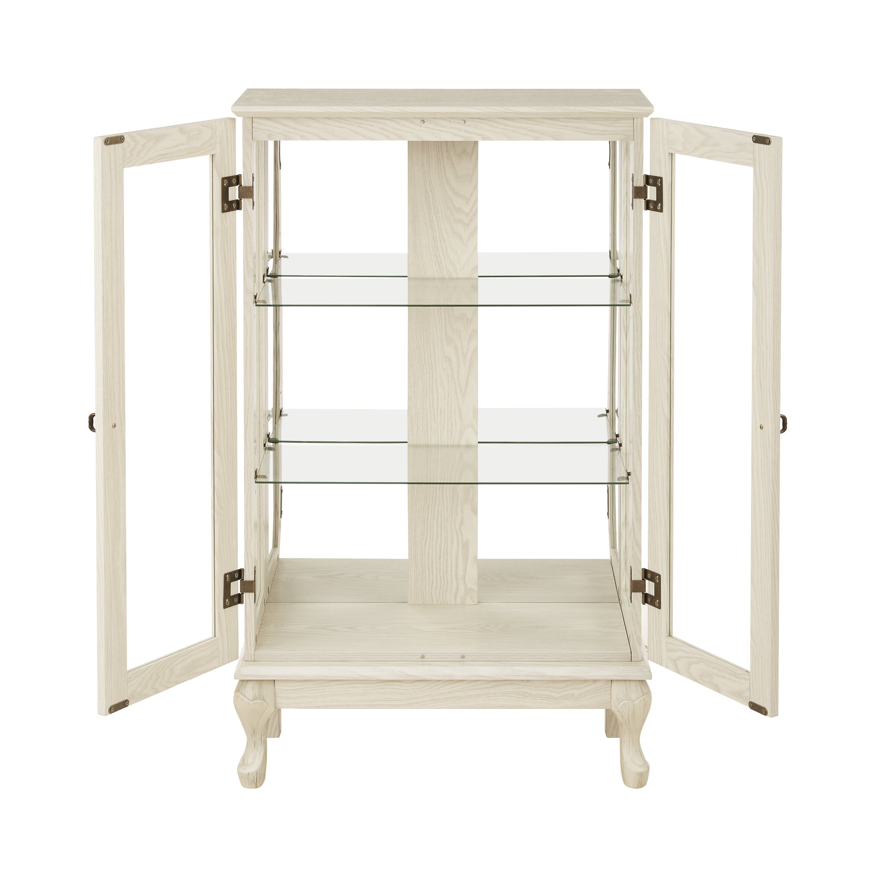 2 Doors Curio Cabinet with Tempered Glass Doors, Curio Cabinets with Mirrored Back Panel and Adjustable Shelves, Lighted Display Cabinet for Home, Office Light Bulb Included White - Grand Goldman Shop