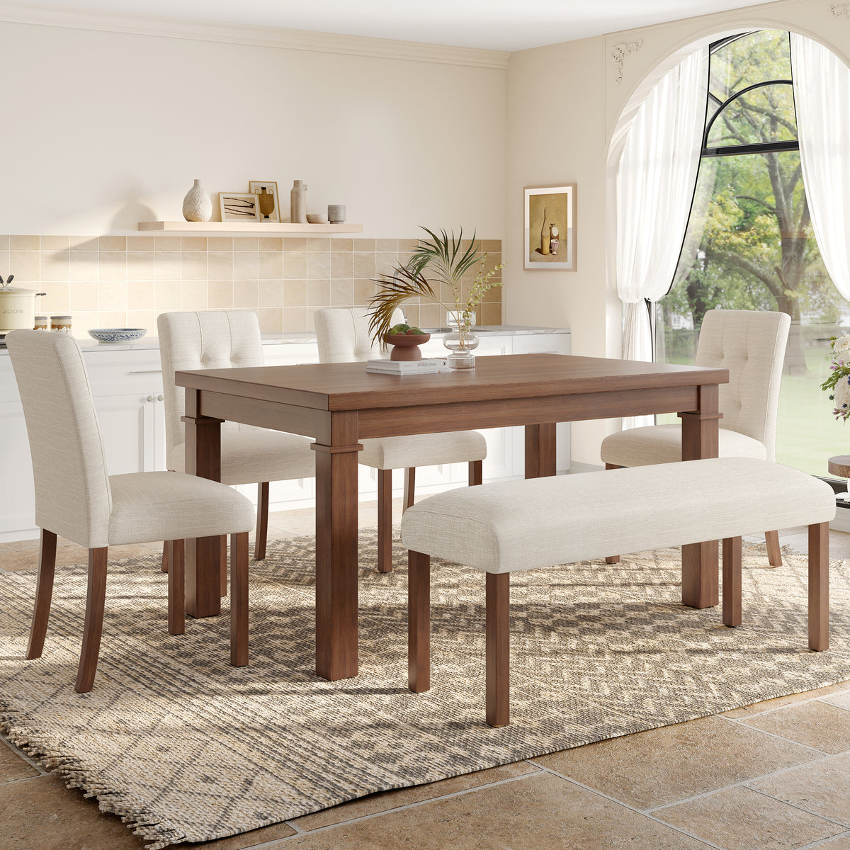 6-Piece Modern Dining Set, Rectangle Kitchen Table with 4 Upholstered Chairs & Bench, Ideal for Dining Room and Living Room, (Easy Assembly, Space Saving) - Grand Goldman Shop