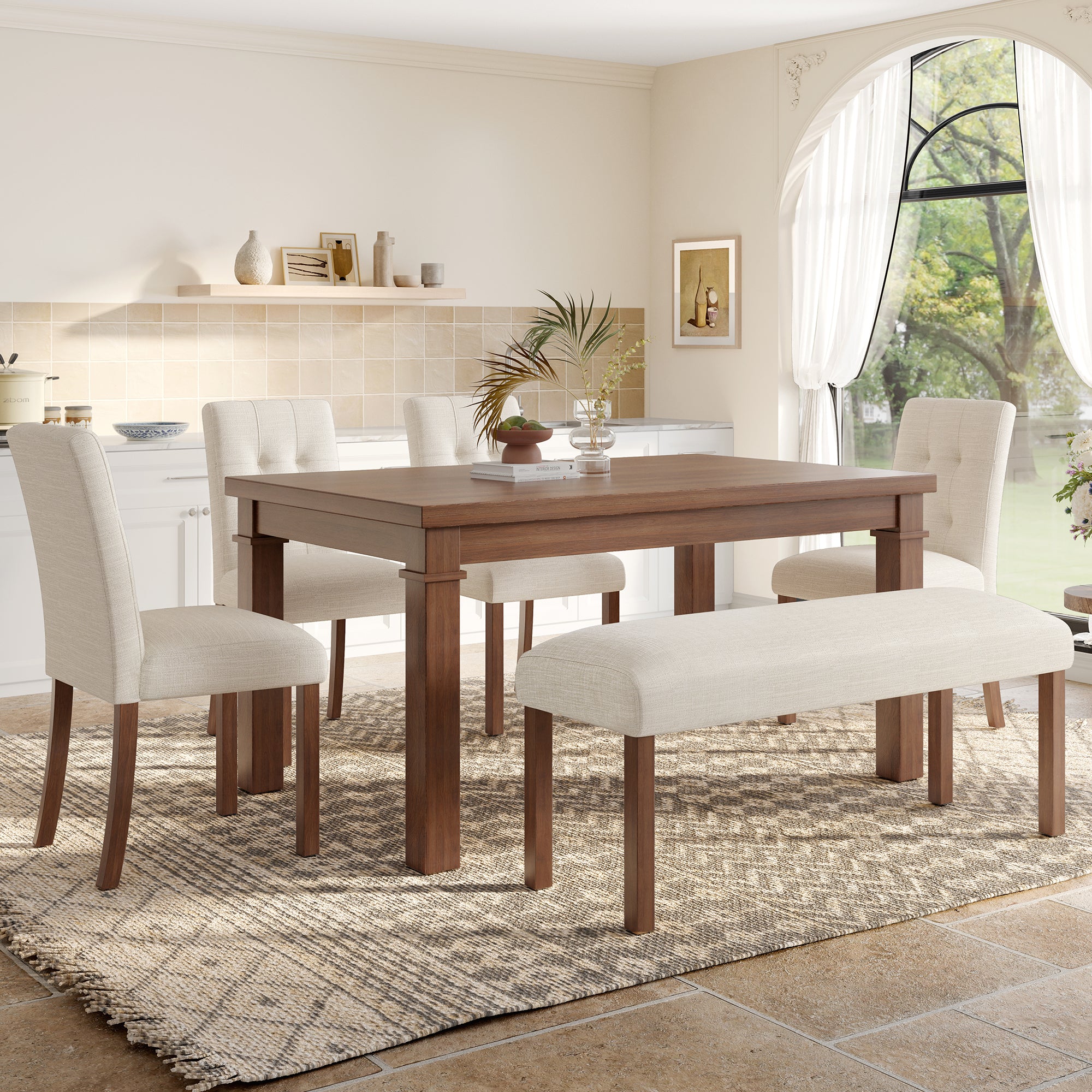 6-Piece Modern Dining Set, Rectangle Kitchen Table with 4 Upholstered Chairs & Bench, Ideal for Dining Room and Living Room, (Easy Assembly, Space Saving) - Grand Goldman Shop