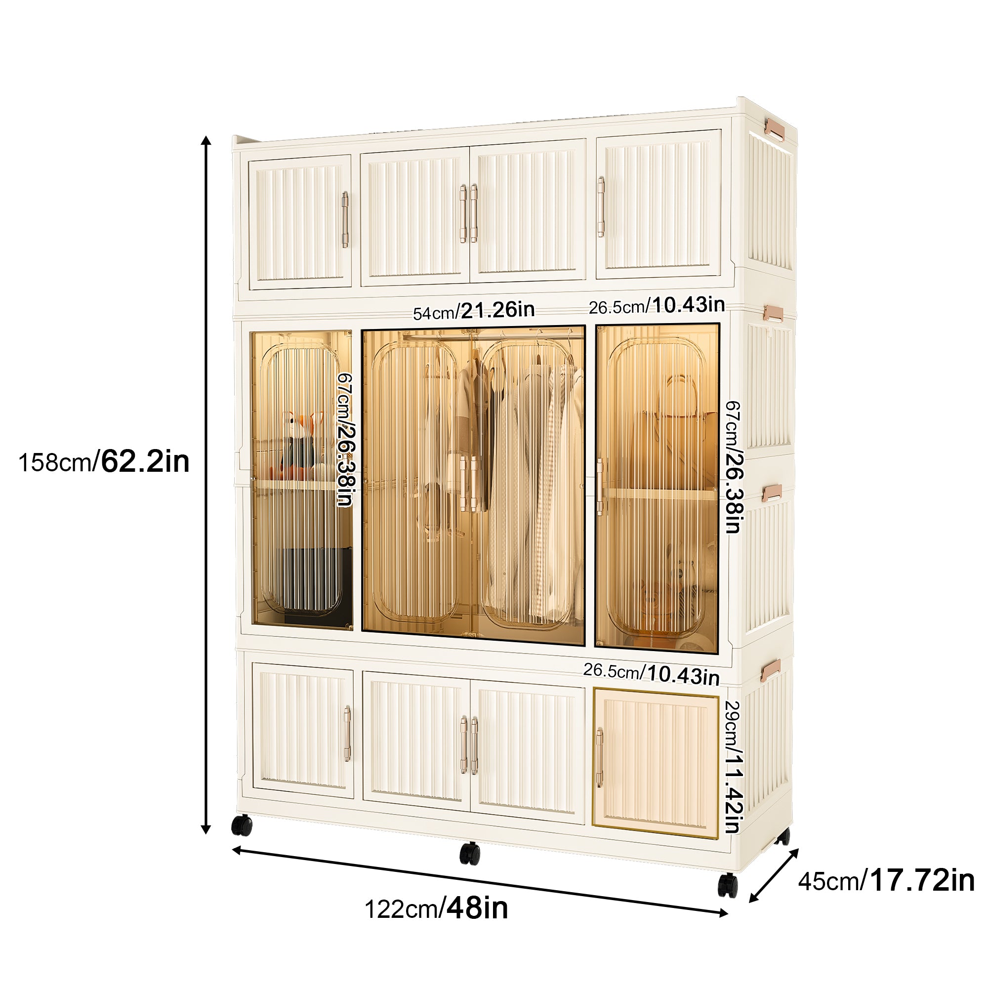 Portable Wardrobe Closet Storage Organizer for Clothes,Clothes Dresser,12 Magnetic Doors-12 Cubes & 1 Hanging Rod,6 pcs hangers , Baby Wardrobe Storage Cabinet,White - Grand Goldman Shop