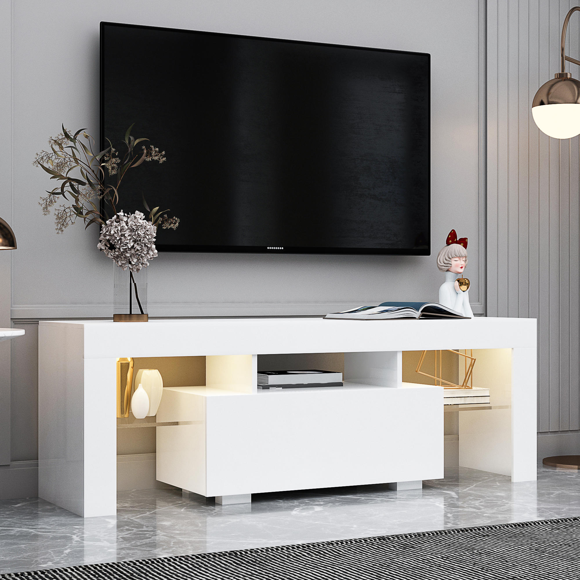 Entertainment TV Stand, Large TV Stand TV Base Stand with LED Light TV Cabinet. - Grand Goldman Shop