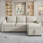 Convertible L-shaped Beige Sofa Couch with Storage, Cup Holders, USB Ports, Chenille Fabric - Grand Goldman Shop