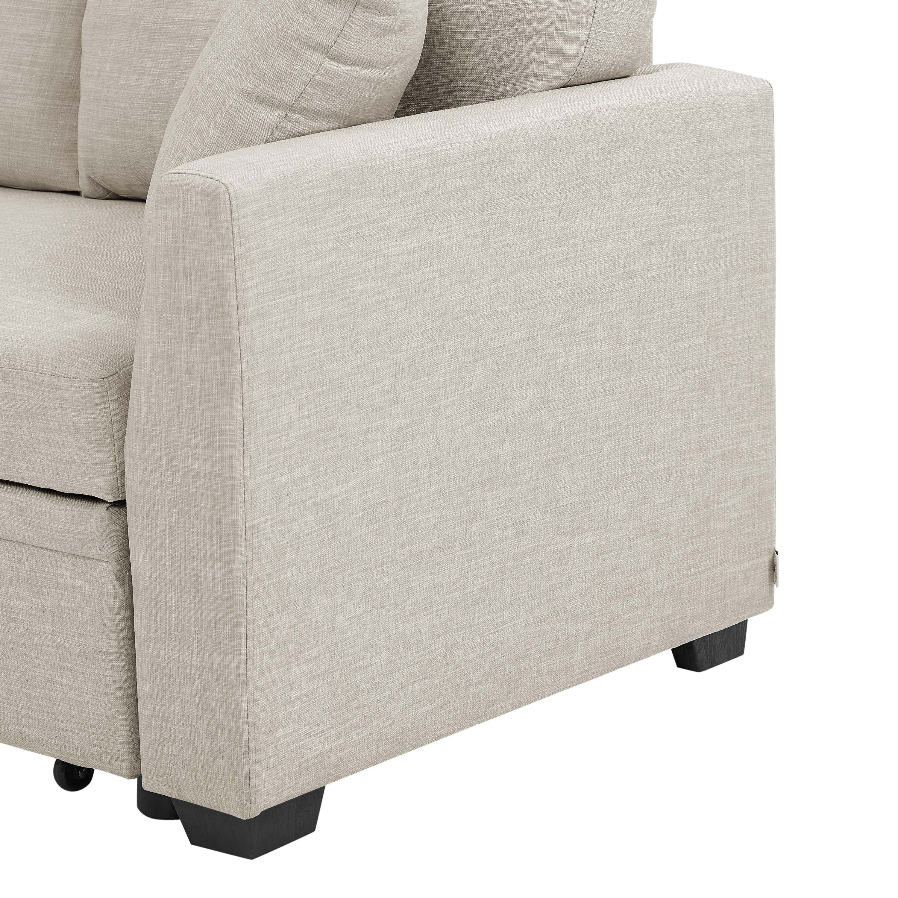 76.5' Linen Blend Upholstered Sectional with Pull-Out Bed and Chaise Storage - Grand Goldman Shop