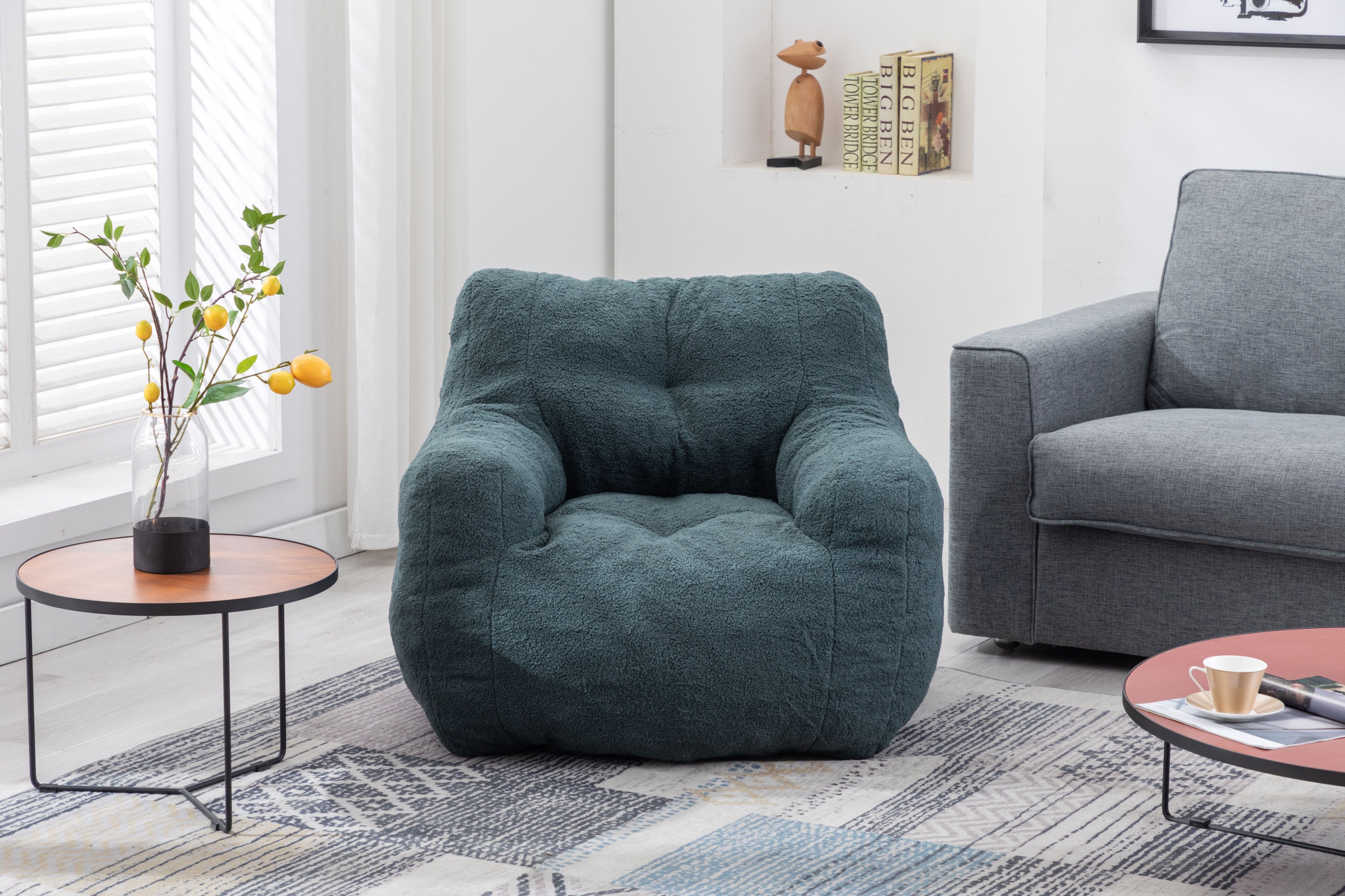 010-Soft Teddy Fabric Tufted Foam Bean Bag Chair With Teddy Fabric Green - Grand Goldman Shop