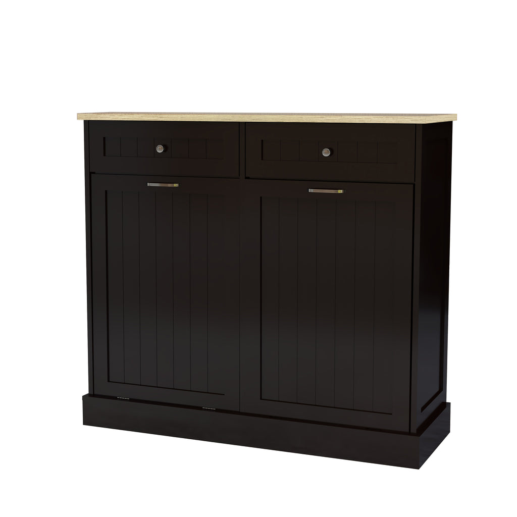 Two Drawers and Two-Compartment Tilt-Out Trash Cabinet Kitchen Trash Cabinet-Black - Grand Goldman Shop