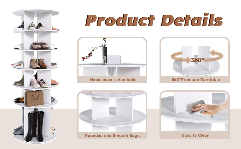 6-Tier Spinning Shoe Rack, Free Standing 360° Revolving Shoe Organizer,white - Grand Goldman Shop