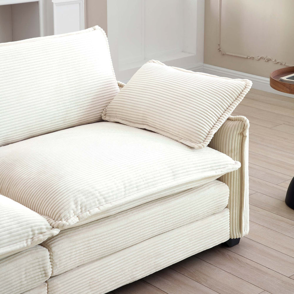 Ottoman Footstool in Corduroy Fabric, Can be Used with 2 Seater Sofas, 3 Seater Sofas and 4 Seater Sofas, Beige Corduroy Fabric - Grand Goldman Shop