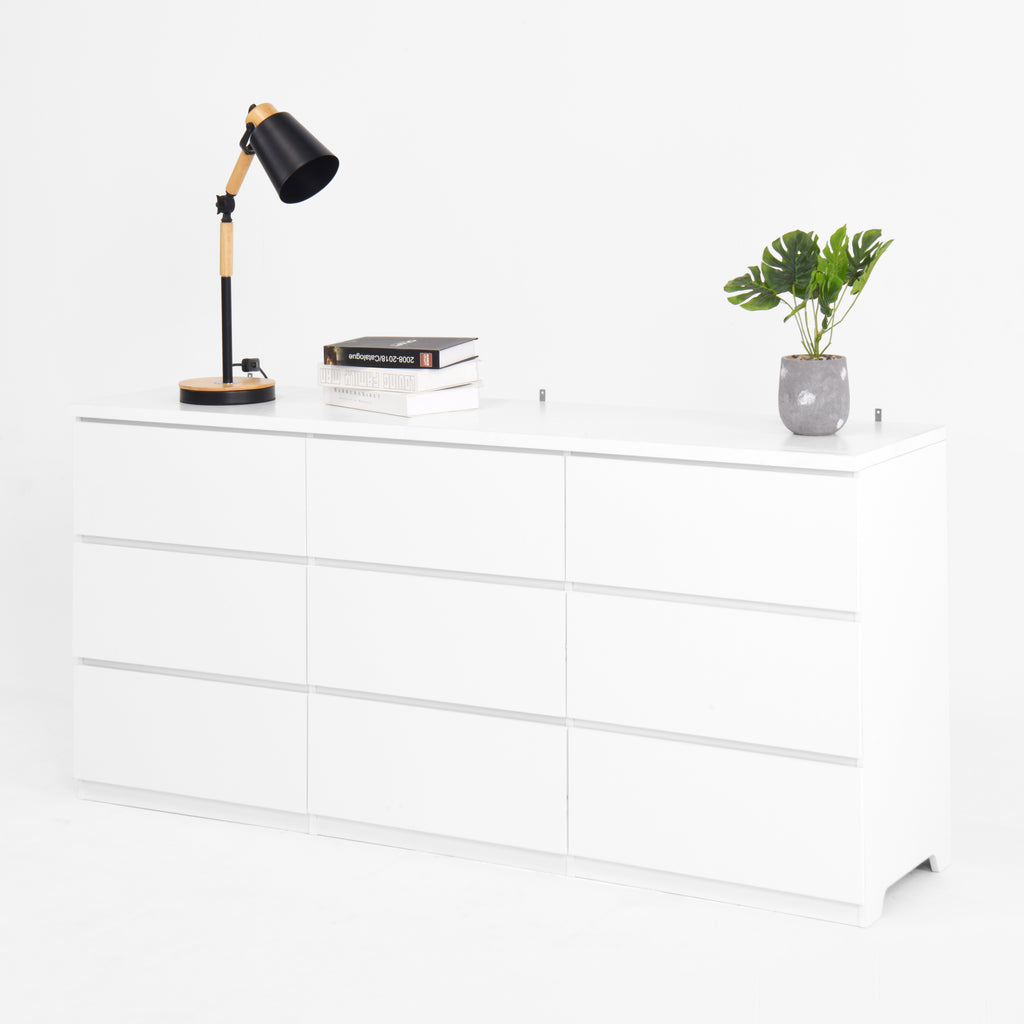 9 Drawer Dresser with No Handle Design, Modern White Matte Wood Dresser for Bedroom, Storage Chest of Drawers for Living Room, Hallway, Entryway - Grand Goldman Shop