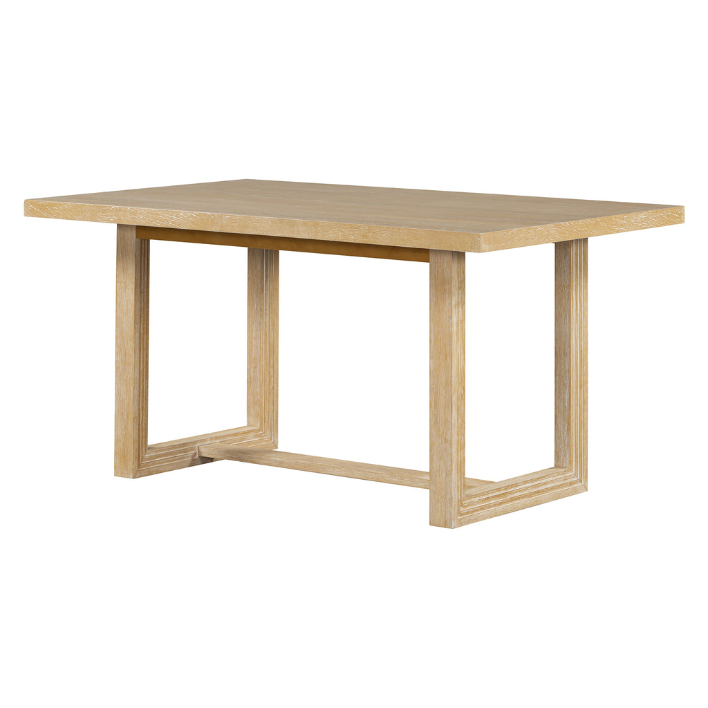 TREXM 6-Piece Retro Dining Table Set for 6, 60' Wood Kitchen Table and Chairs Set of 4 with Bench Designed Trestle Base for kitchen & Dining Room (Natural) - Grand Goldman Shop