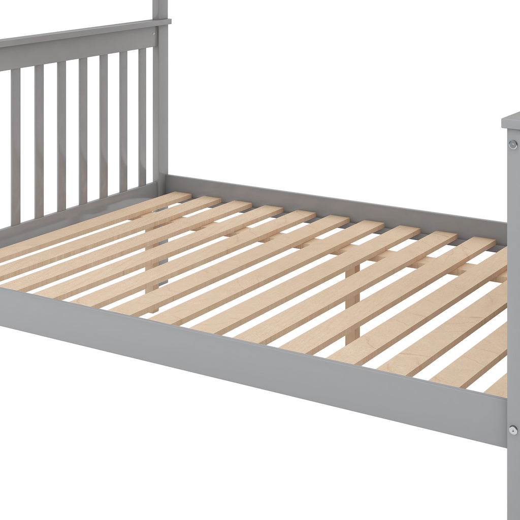 Twin Over Full Stairway Bunk Bed with Storage in Gray, Solid Pine Wood and MDF, 90.8''L x 57.8''W x 65.3''H - Grand Goldman Shop