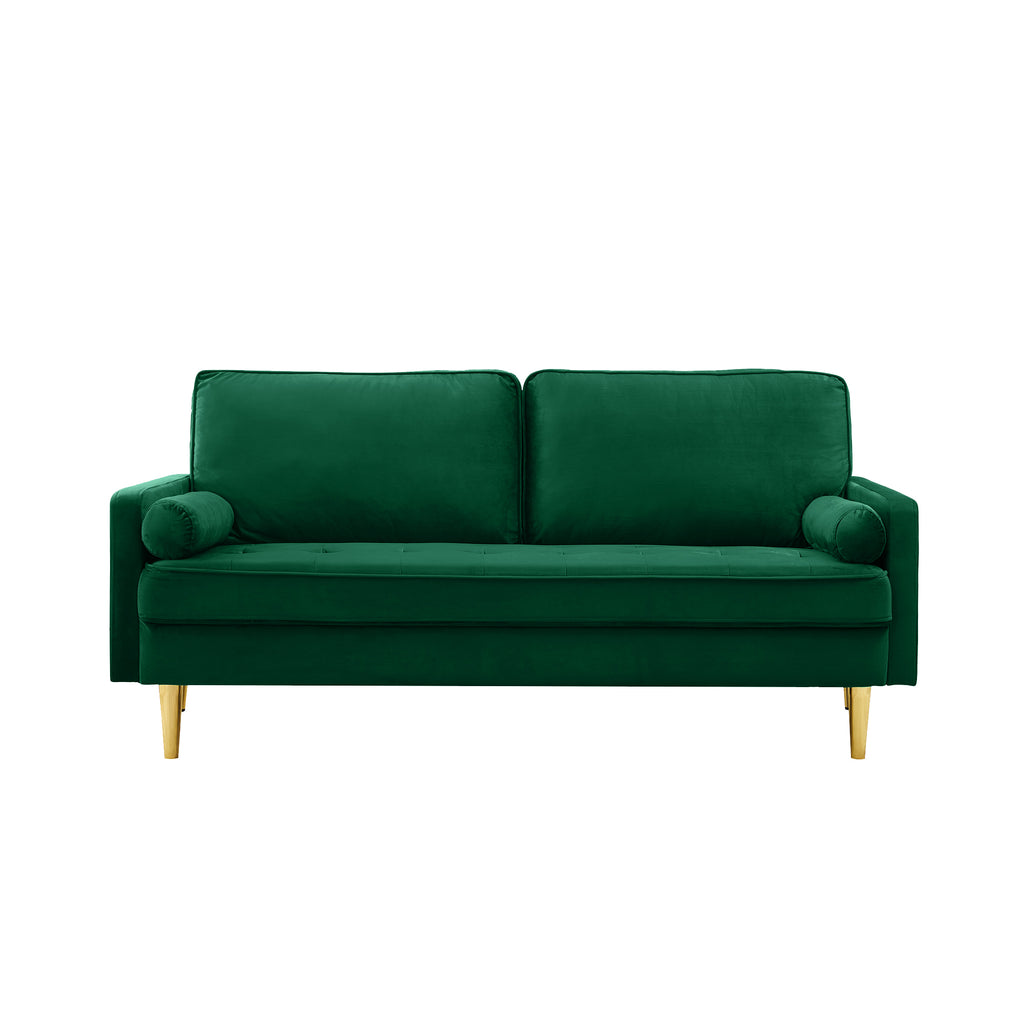 65-inch minimalist velvet sofa with metallic-coloured legs, complete with cushions, suitable for the living room or bedroom. - Grand Goldman Shop