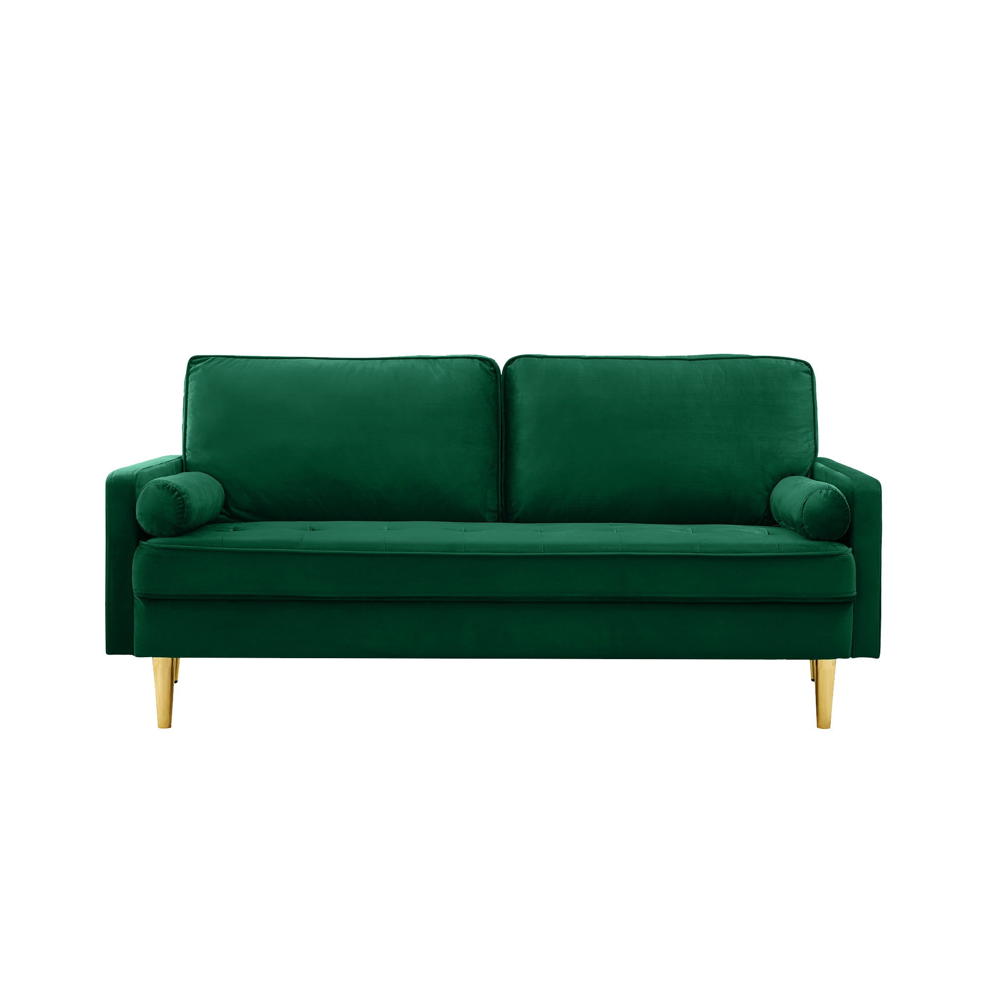 65-inch minimalist velvet sofa with metallic-coloured legs, complete with cushions, suitable for the living room or bedroom. - Grand Goldman Shop