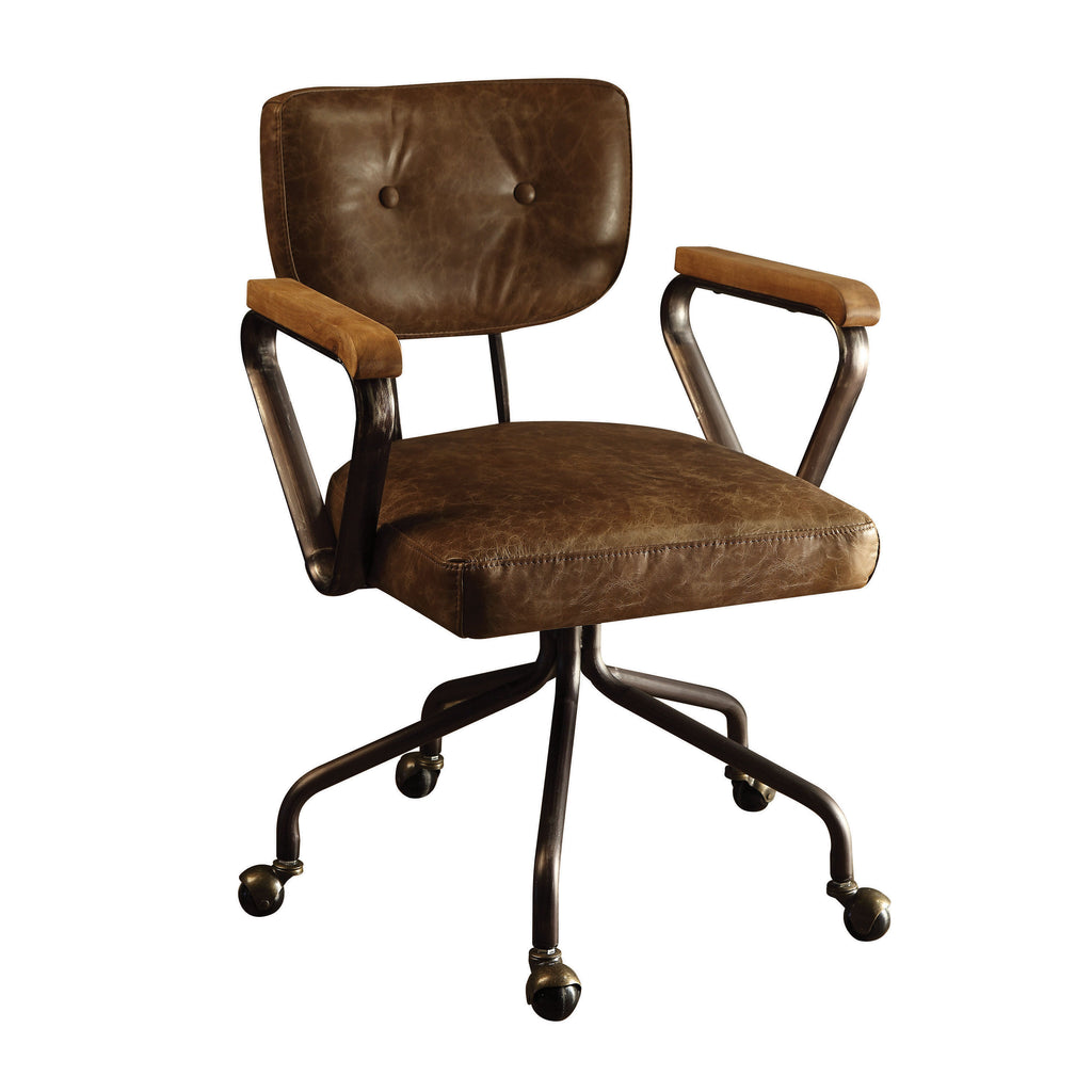Hallie Vintage Whiskey Top Grain Leather Office Chair | Premium Home Decor - Grand Goldman