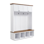 59''W Entryway Hall Tree with Bench and Storage, Farmhouse Wood-grain Accent 4-in-1 Hall Tree with Cabinets, Coat Racks and Hooks for Hallway, Entryway, living room and Mudroom - Grand Goldman Shop