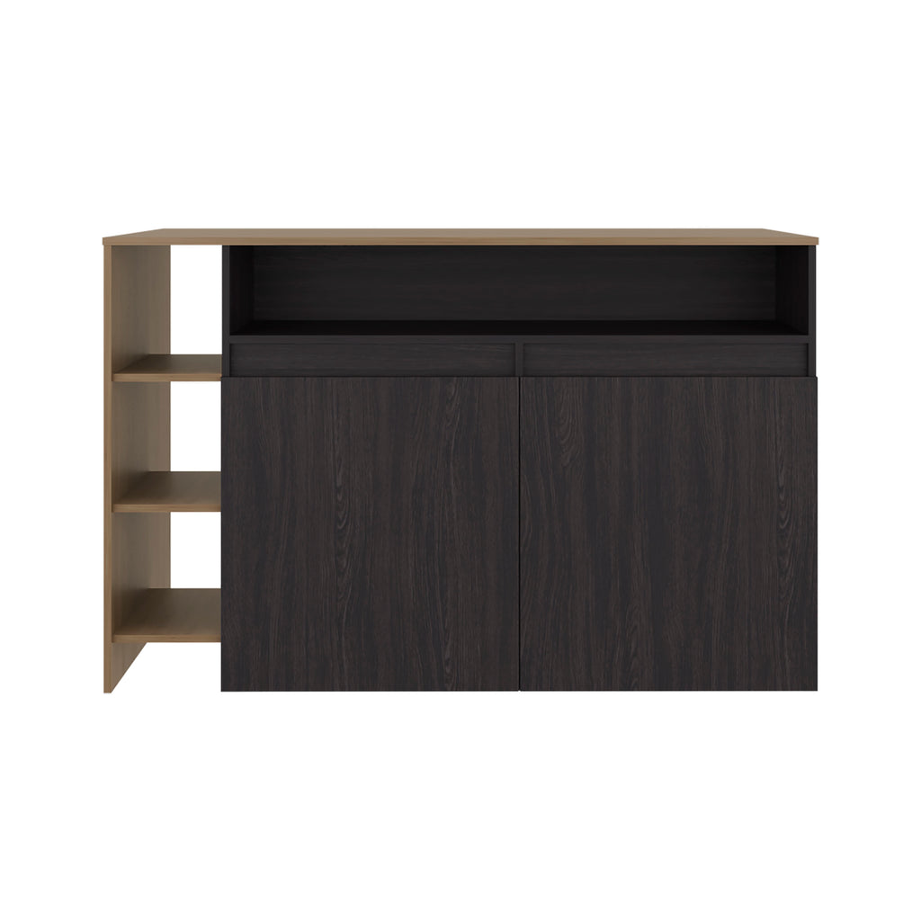 Elgin Kitchen Bar Counter with Ample Storage and Shelves, Black Wengue / Natural Oak - Grand Goldman Shop