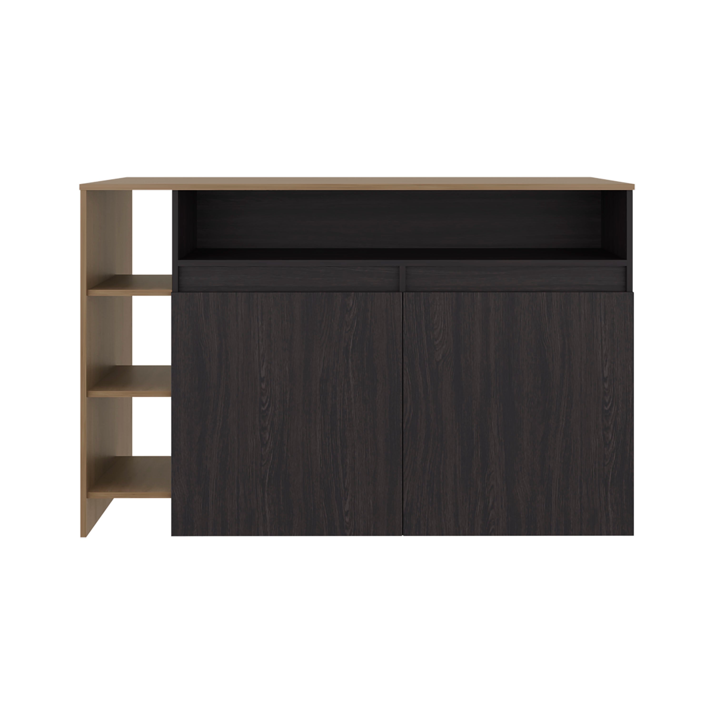 Elgin Kitchen Bar Counter with Ample Storage and Shelves, Black Wengue / Natural Oak - Grand Goldman Shop
