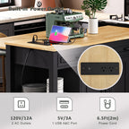 K&K 47 inch Kitchen Island with Extendable Dining Table, Rubber Wood Veneer Kitchen Table with Internal Storage Rack, Power Outlet, Kitchen island with Storage 2 Drawers 2 Cabinet, Black - Grand Goldman Shop