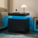 Nightstand LED Bedside Table Cabinet Lights Modern End Side with 2 Drawers for Bedroom (Black Gold) - Grand Goldman Shop