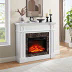 Electric Fireplace with Mantel, Fireplace Mantel, Fireplace Heater Freestanding, Realistic Stacked Stone Surround with Remote Control Timer LED Flame, White, 45.66'W*11.8'D*40'H - Grand Goldman Shop