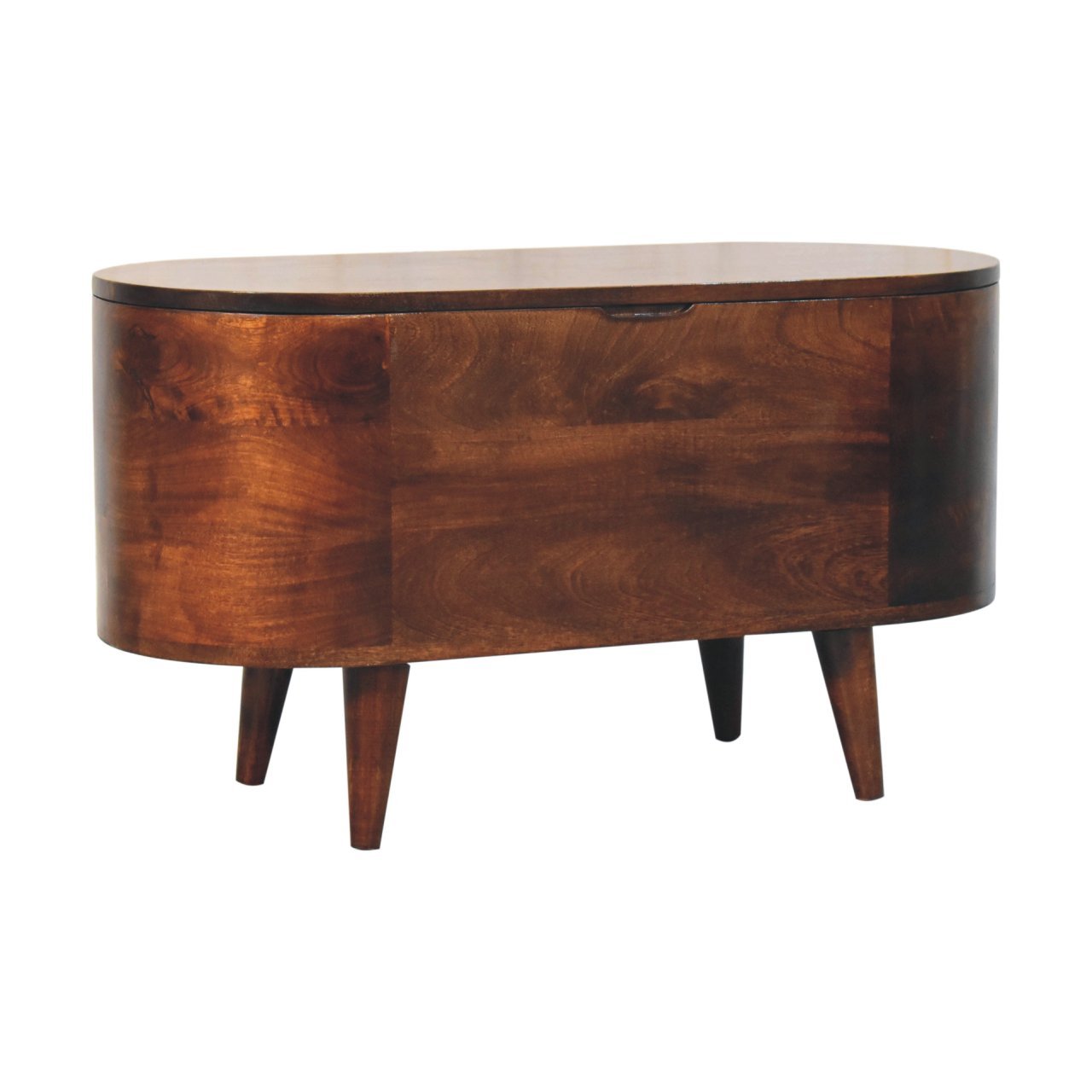 Solid Wood Curved California Walnut Blanket Box, Nordic Legs, Brown - Grand Goldman Shop