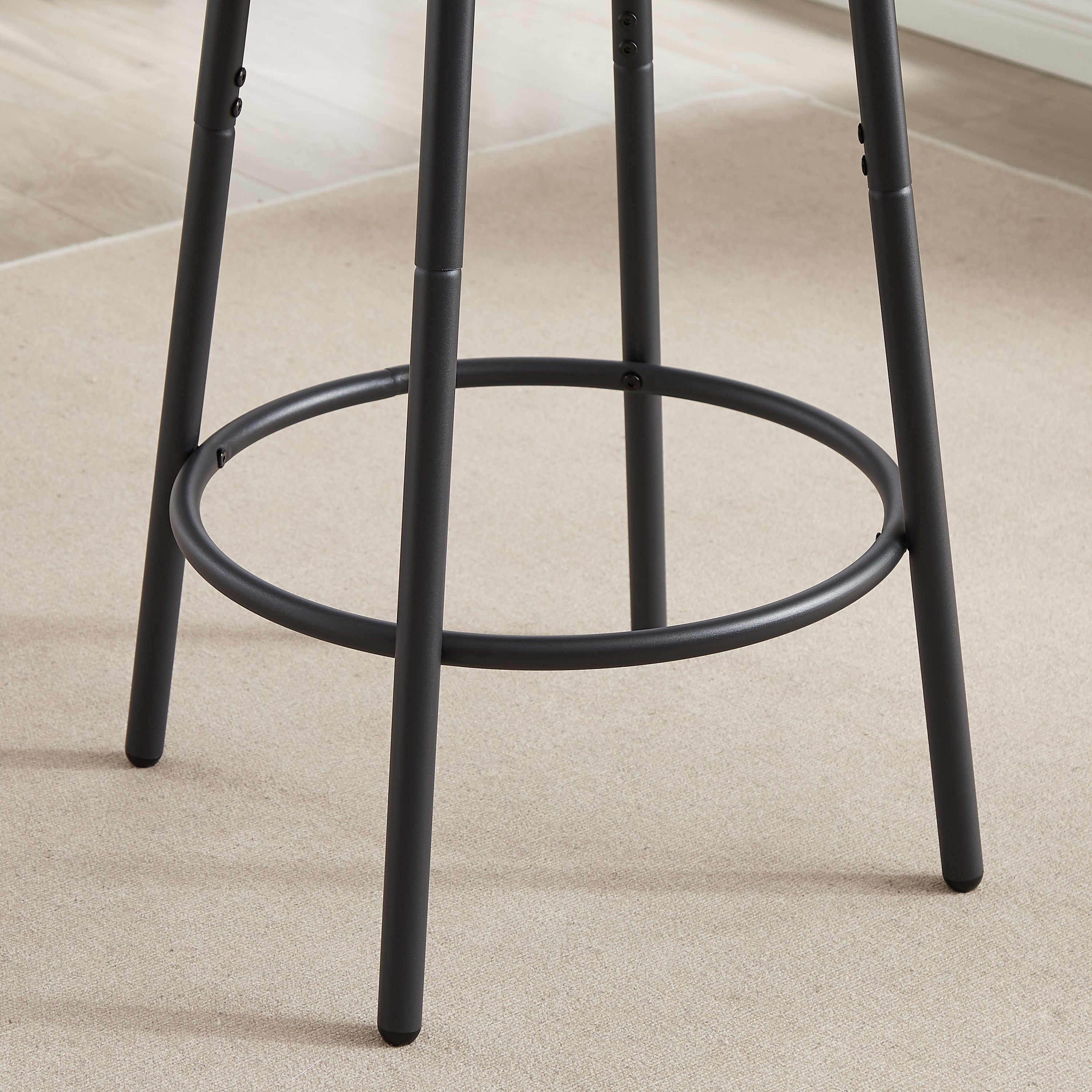 Round bar stool set with shelf, upholstered stool with backrest, Rustic Brown, 23.62'' W x 23.62'' D x 35.43'' H - Grand Goldman Shop