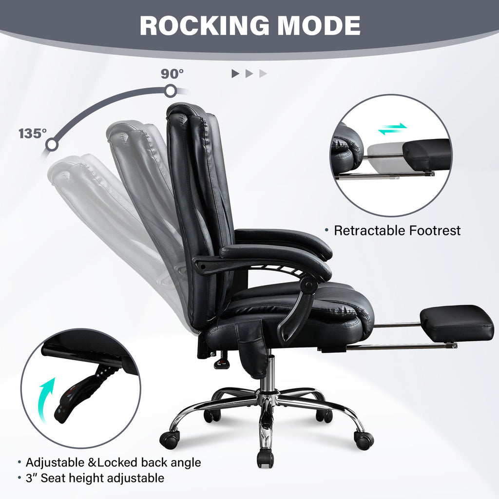 Massage Office Chair with Heat and 6 Vibration Points,Executive Office Chair with Foot Rest and Padded Armrests,Reclining Bac