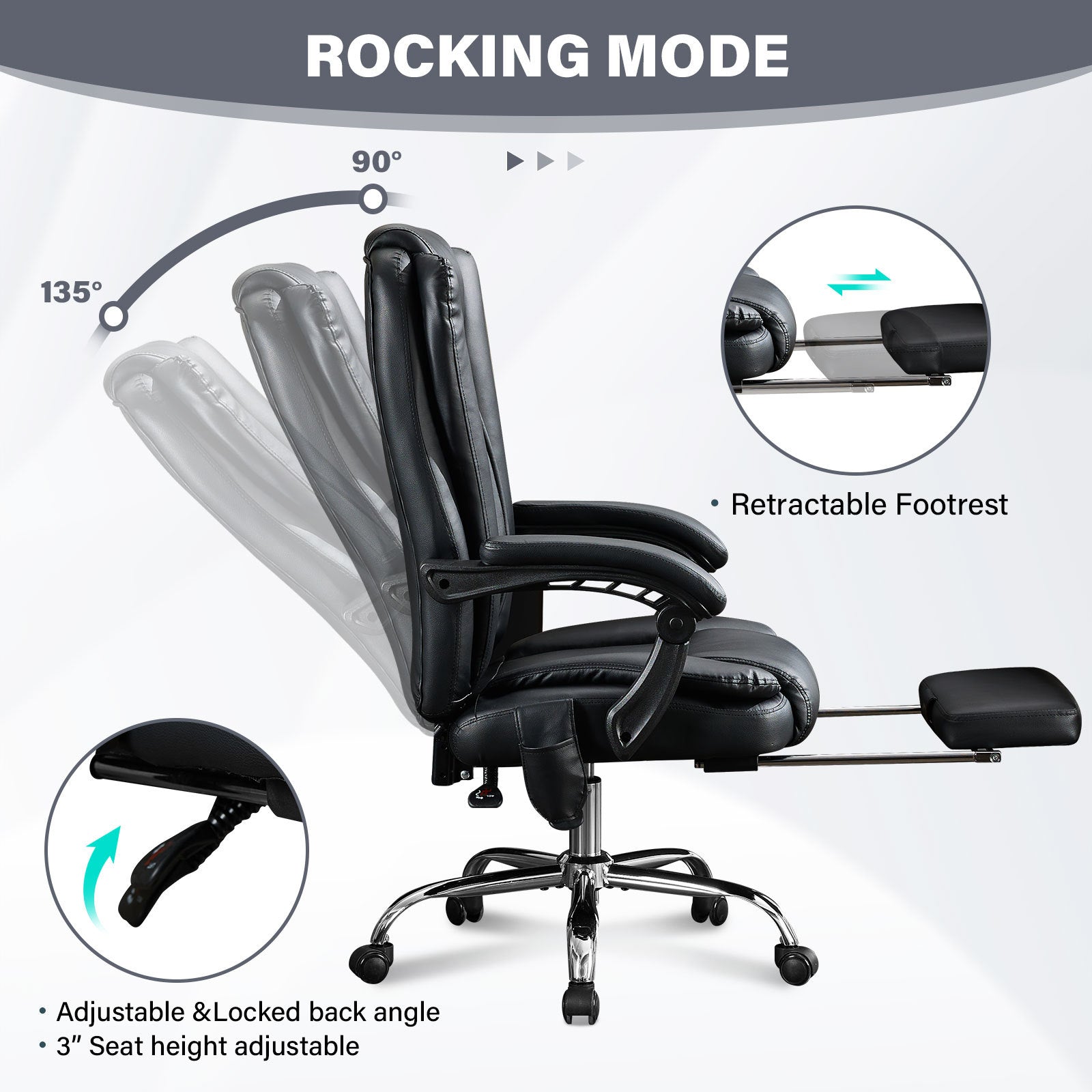 Massage Office Chair with Heat and 6 Vibration Points,Executive Office Chair with Foot Rest and Padded Armrests,Reclining Bac