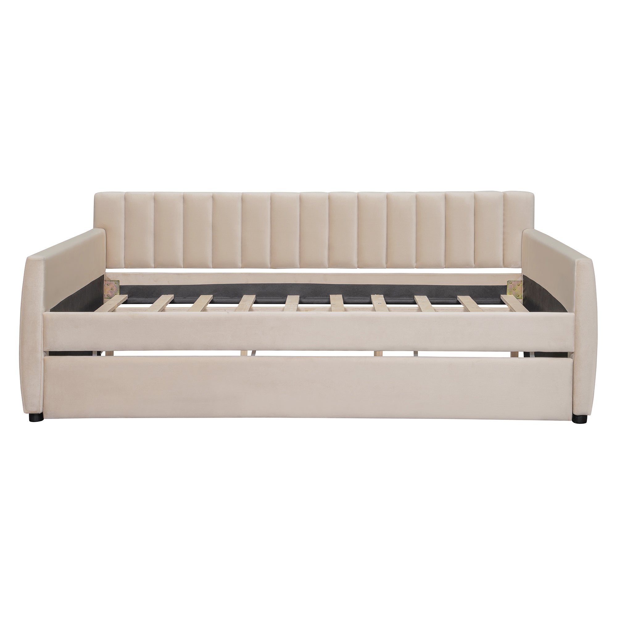 Full Size Upholstered daybed with Trundle and Wood Slat Support, Beige(Old SKU:LP000121AAA) - Grand Goldman Shop