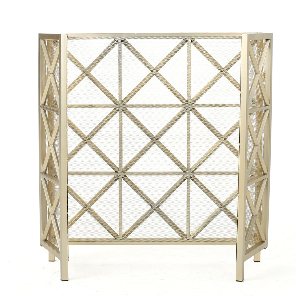 Margaret 3-Panel Fireplace Screen Iron Black/Gold - Grand Goldman Shop