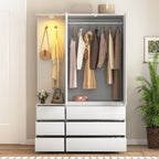 Wardrobe Closet 71.7' H, Bedroom Wooden Wardrobe with 2 Doors 6 Drawers, Modern Clothing Storage Cabinet Combination with Storage Shelves and Hanging Rail, White - Grand Goldman Shop