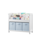 Kids Bookshelf with 3 Tier Front-Facing Storage and 3 Fabric Bins, Wooden Toddler Bookcase for Playroom, Nursery, Bedroom – K