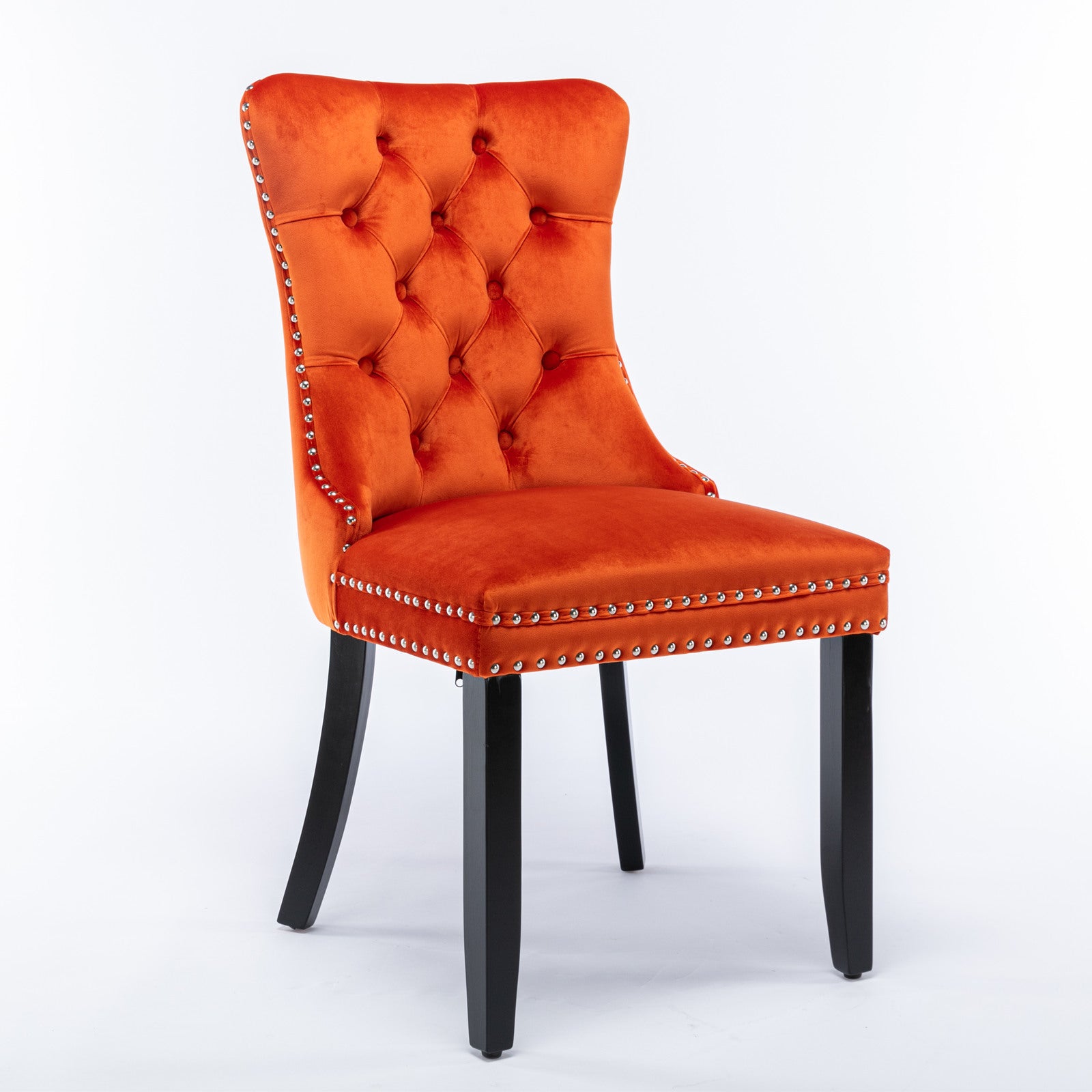 Nikki Collection Modern, High-end Tufted Solid Wood Contemporary Velvet Upholstered Dining Chair with Wood Legs Nailhead Trim 2-Pcs Set, Orange, SW2001OG - Grand Goldman Shop