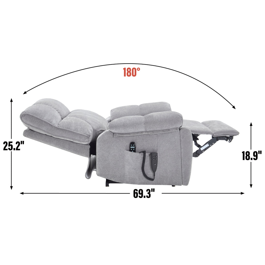 Grey Heat Massage Dual Motor Infinite Position Up to 350 LBS Large Electric Power Lift Recliners with Hidden Cup Holders, Power-Remote, Medium-firm and Heavy Duty - Grand Goldman Shop