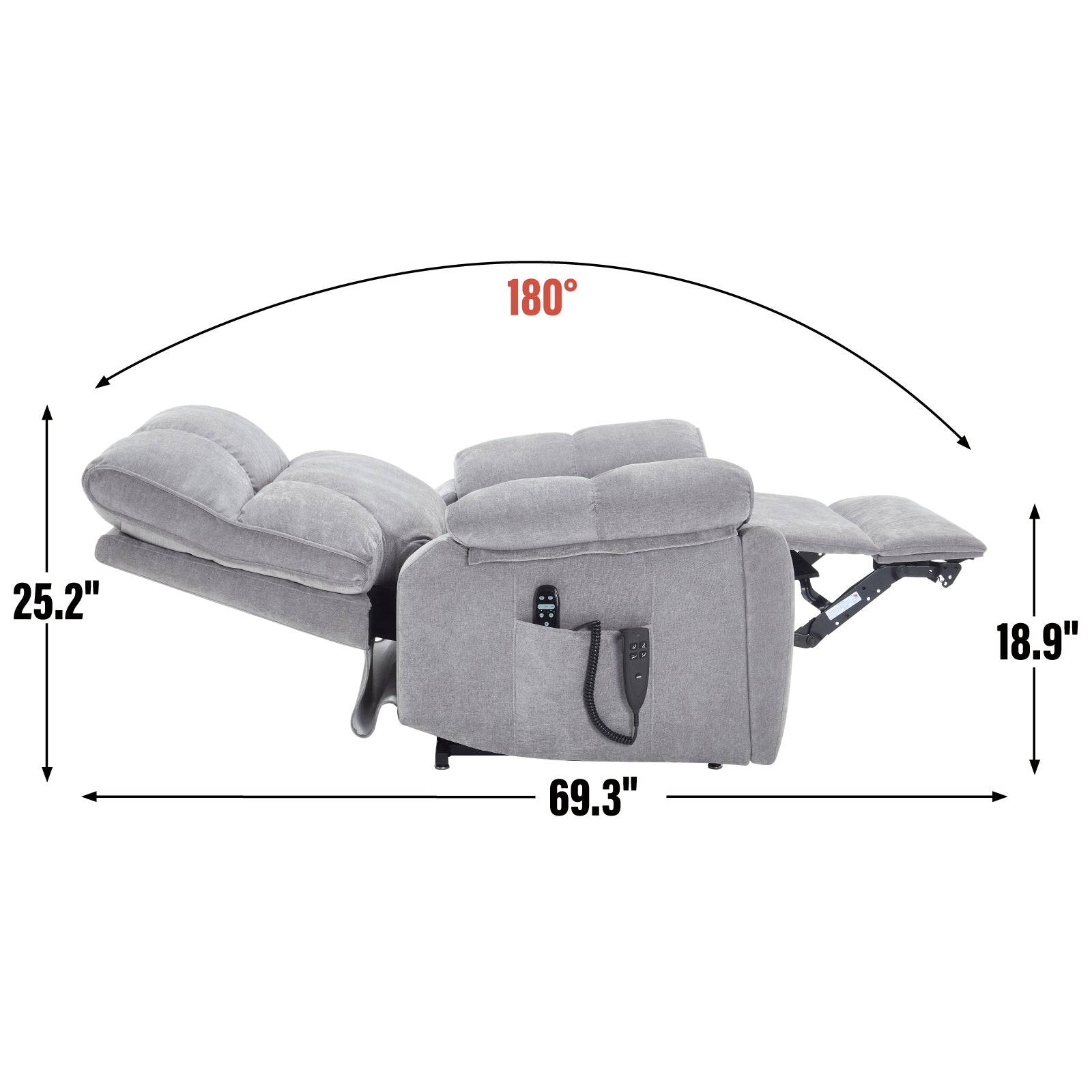 Grey Heat Massage Dual Motor Infinite Position Up to 350 LBS Large Electric Power Lift Recliners with Hidden Cup Holders, Power-Remote, Medium-firm and Heavy Duty - Grand Goldman Shop