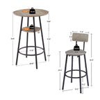 Round bar stool set with shelf, upholstered stool with backrest Grey, 23.62'' W x 23.62'' D x 35.43'' H. - Grand Goldman Shop