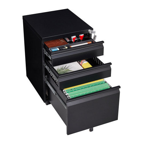 3-Drawer Mobile File Cabinet with Lock, 5 Wheels (2 Brakes + Anti-Tip),Cold Rolled Steel Fully Assembled Metal Filing Cabinet