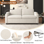 Beige Corduroy Sleeper Sofa Loveseat with Full Size Mattress, USB Ports, Cup Holders, Side Pockets, Phone Holder - Grand Goldman Shop
