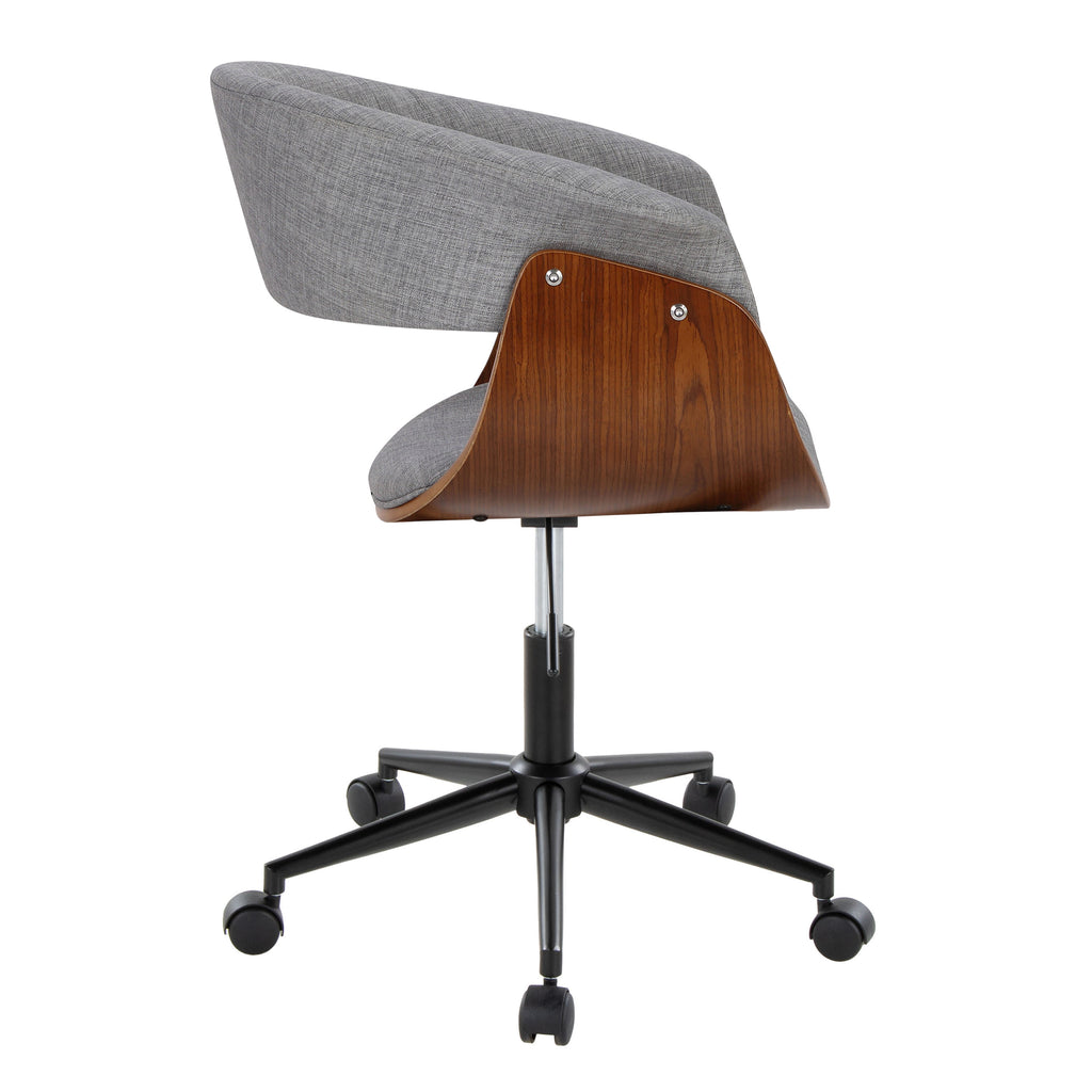 Mid-Century Modern Office Chair in Black Metal, Walnut Wood and Light Grey Fabric | Premium Home Decor - Grand Goldman