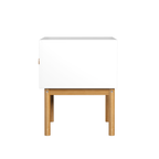 Modern White Nightstand with Drawer and Wood Legs, Minimalist Bedside Table with Handle for Bedroom, Living Room, Apartment - Grand Goldman Shop