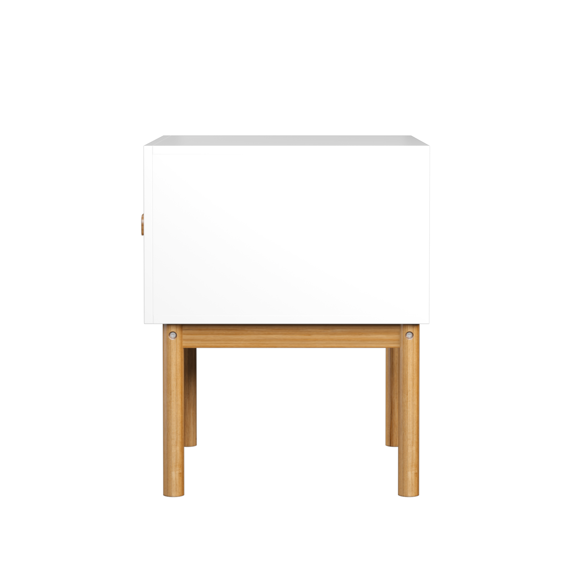 Modern White Nightstand with Drawer and Wood Legs, Minimalist Bedside Table with Handle for Bedroom, Living Room, Apartment - Grand Goldman Shop