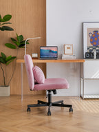 Light Pink Velvet Criss Cross Armless Office Chair with Wheels - Comfortable & Stylish for Home Office, Meditation, and Makeu