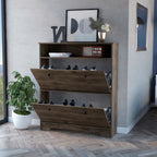 Shoe Rack Dublin, One Open Shelf, Two Extendable Cabinets, Dark Brown Finish - Grand Goldman Shop