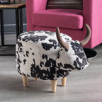 Cow-Shaped Ottoman Footstool, Black and White Modern Accent Stool with Velvet Horns, Fabric Body, Birch Legs - Grand Goldman Shop