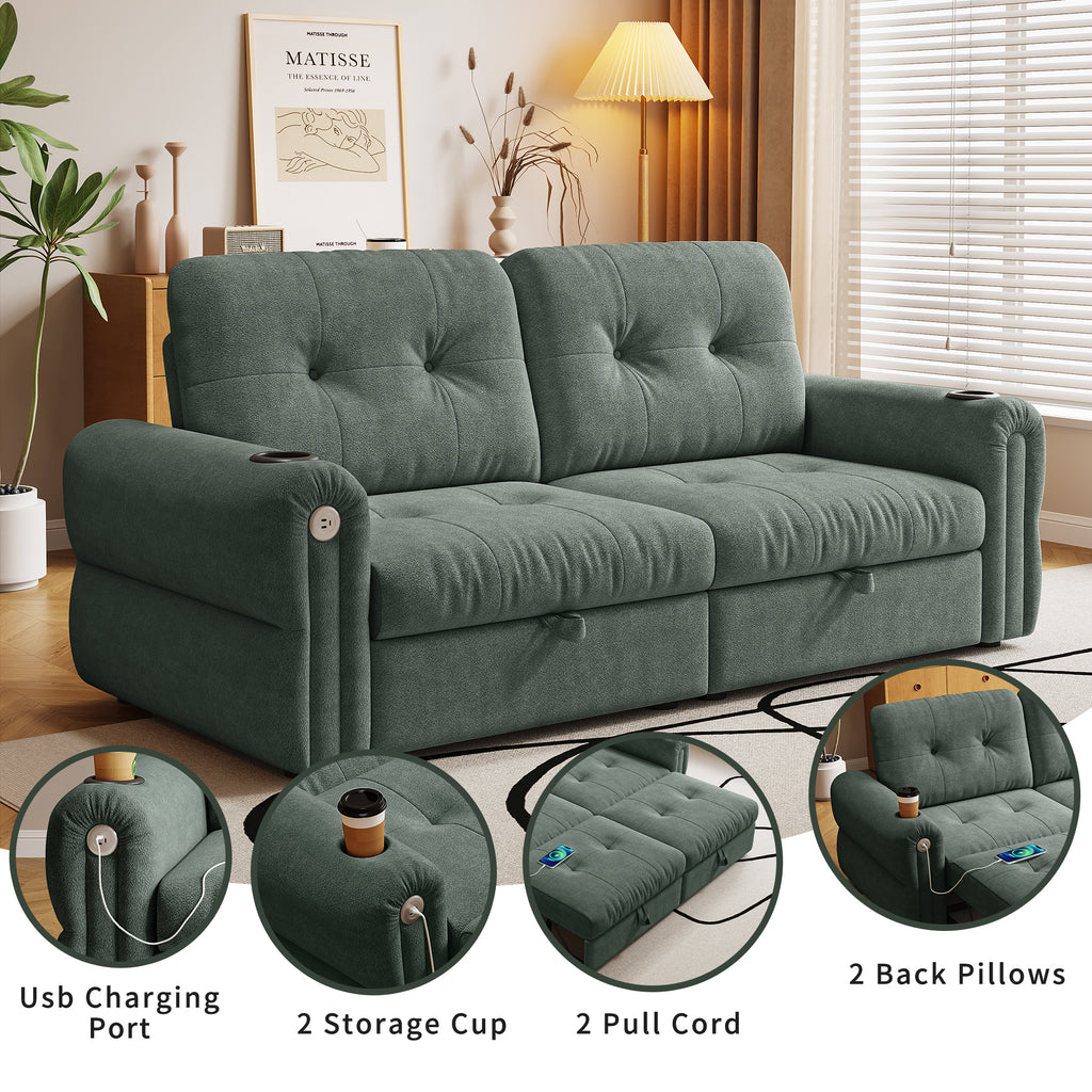 It is a multi-functional sofa, a 77-inch convertible sofa bed, and a 2-in-1 piece suitable for both sitting and lying down. Made of  Chenille fabric, it is suitable for living rooms, bedrooms - Grand Goldman Shop